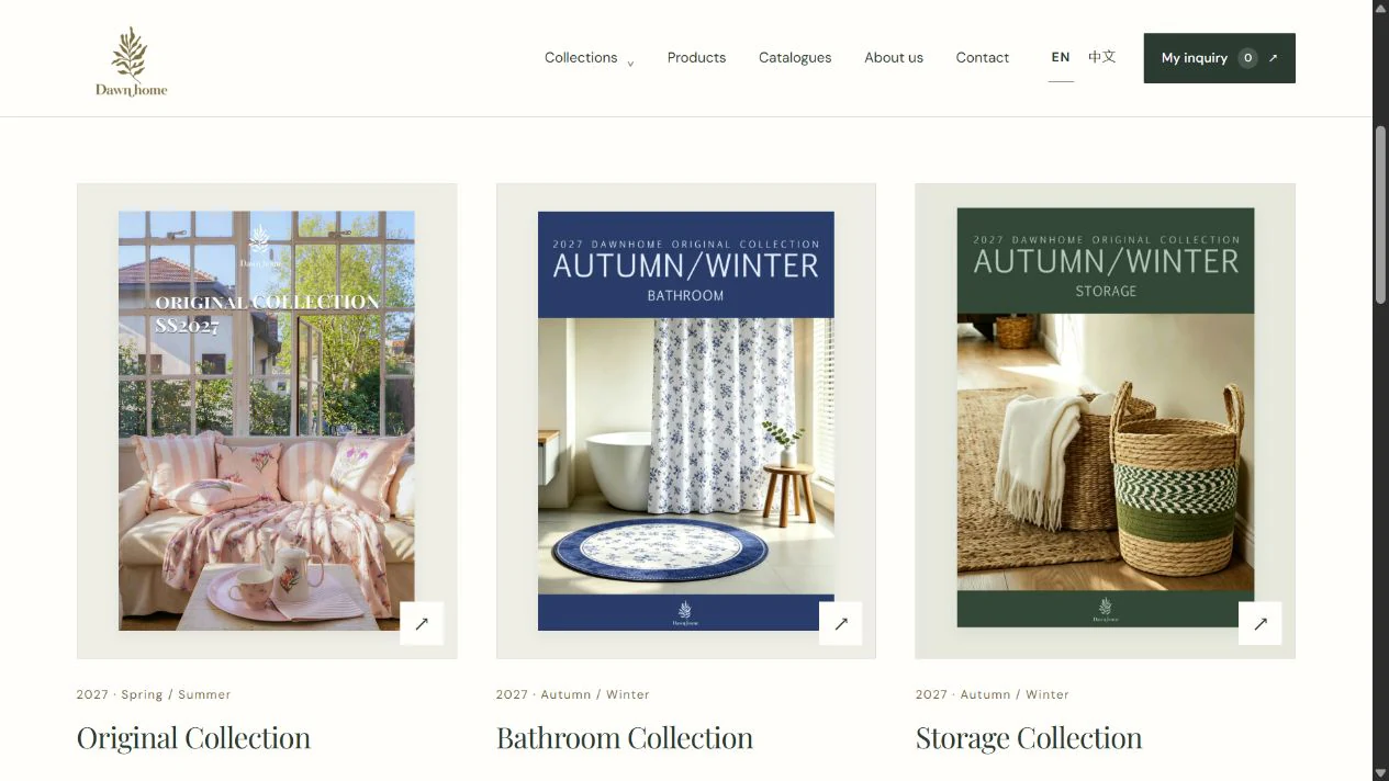 Dawn-Home-Katalogbibliothek mit Originalcovers, Kollektionsangaben und PDF-Links